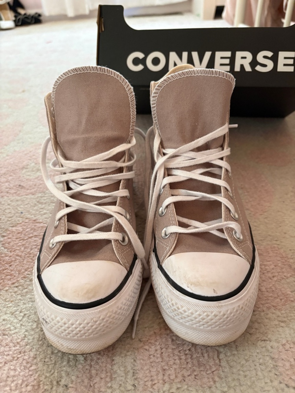 Converse Women's High Top Platform Sneakers in Taupe Canvas